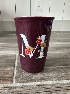 Orly Maison Coffee Tea Mug  No Handle “M” Monogram Burgundy